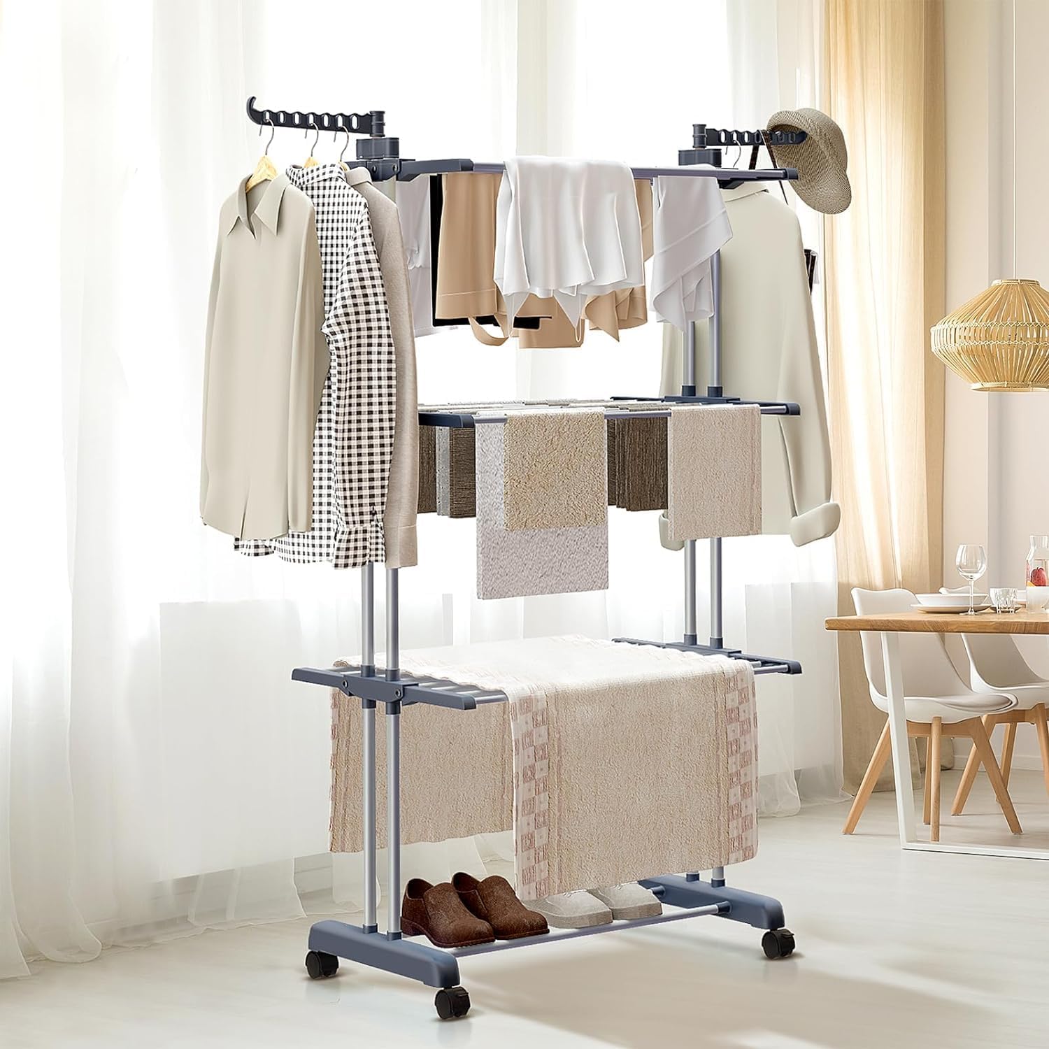 CARLA HOME Folding Clothes Drying Rack 29x103x41 cm with Wheels & Adjustable Wings - SuperSaverAU - view 9
