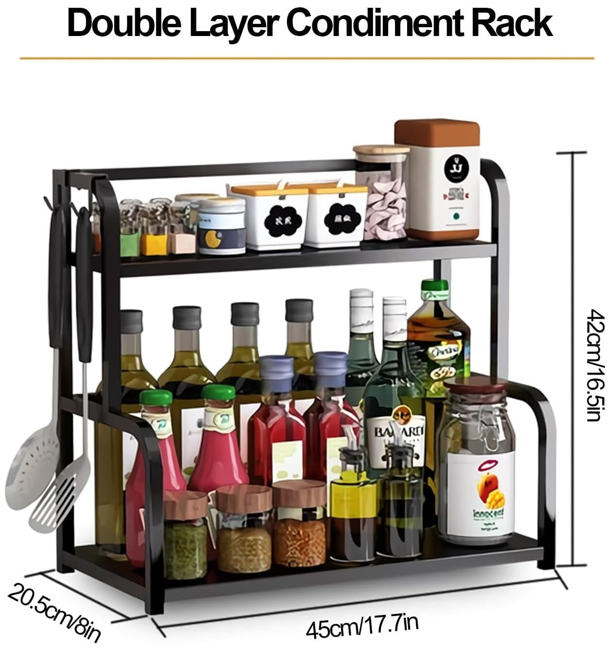 CARLA HOME 2-Tier Wooden Kitchen Countertop Spice Rack, 40 x 42 x 21 cm, Space-Saving - SuperSaverAU - view 2
