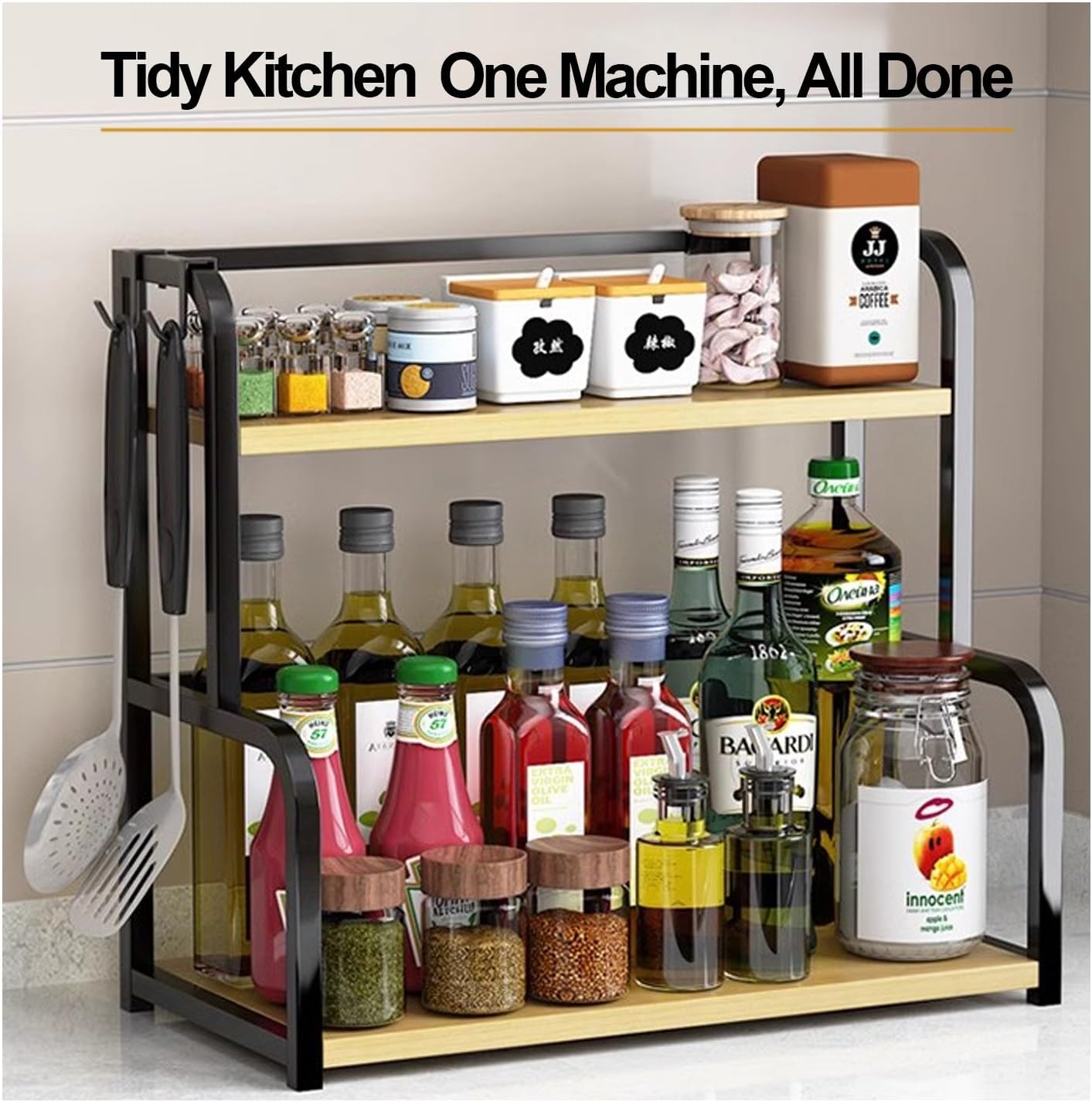 CARLA HOME 2-Tier Wooden Kitchen Countertop Spice Rack, 40 x 42 x 21 cm, Space-Saving - SuperSaverAU - view 3