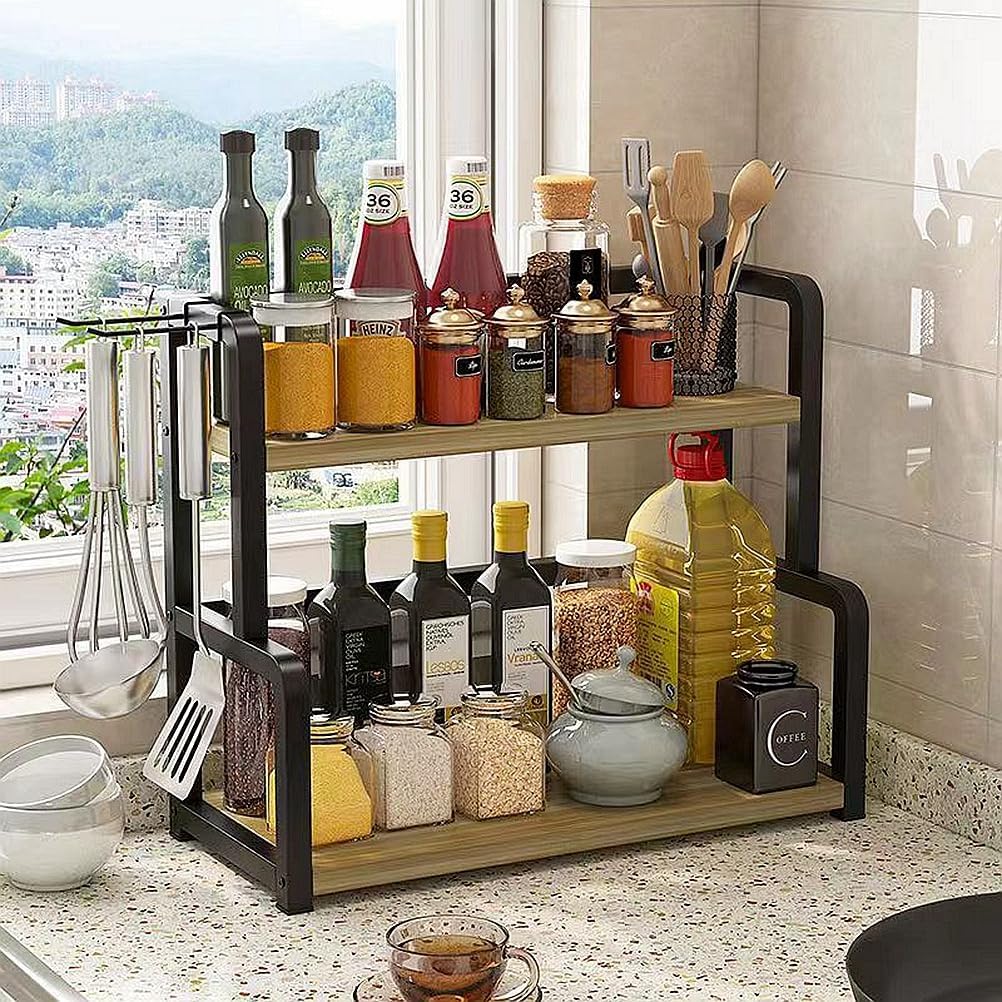 CARLA HOME 2-Tier Wooden Kitchen Countertop Spice Rack, 40 x 42 x 21 cm, Space-Saving - SuperSaverAU - view 8