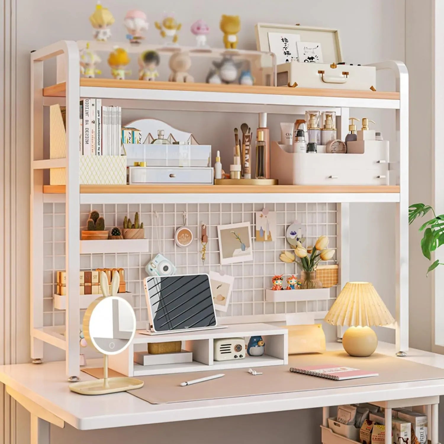 CARLA HOME 2 Tier Metal Desktop Hutch Bookshelf with Grid Panel 95cm