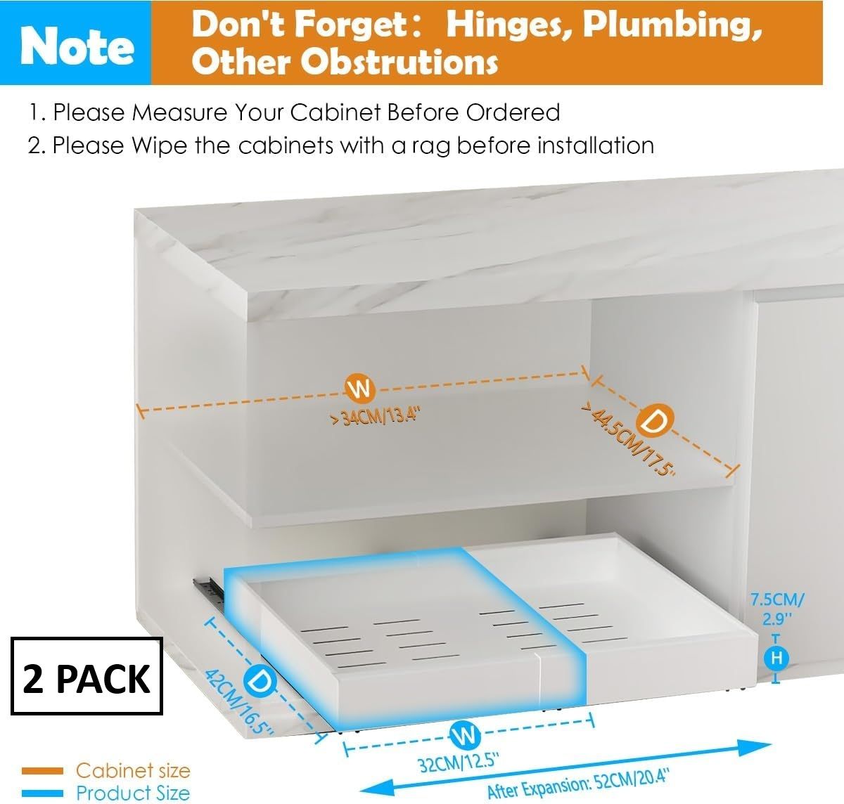 CARLA HOME 2 Pack Expandable Pull Out Cabinet Organizer with Adjustable Shelves 52x8x42 cm - SuperSaverAU - view 2