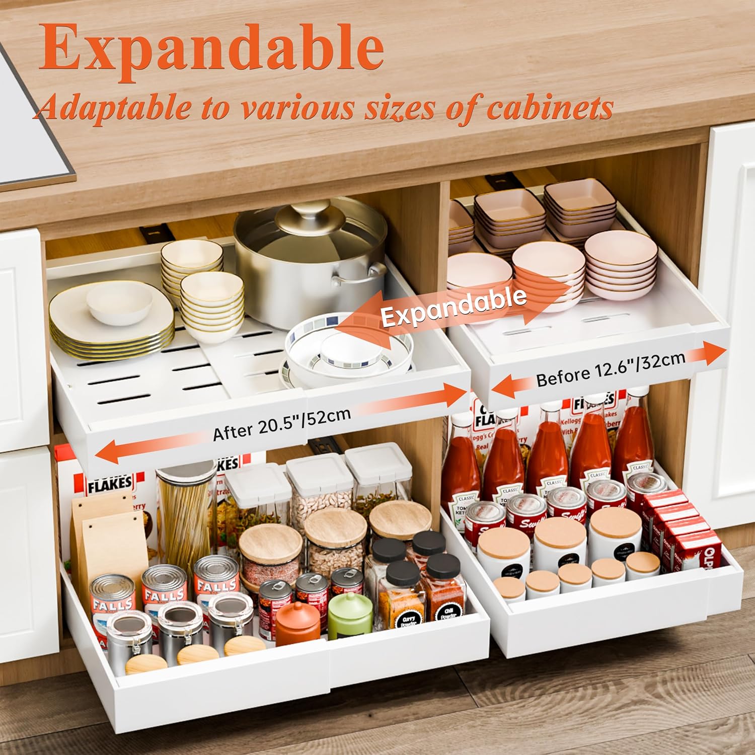 CARLA HOME 2 Pack Expandable Pull Out Cabinet Organizer with Adjustable Shelves 52x8x42 cm - SuperSaverAU - view 3