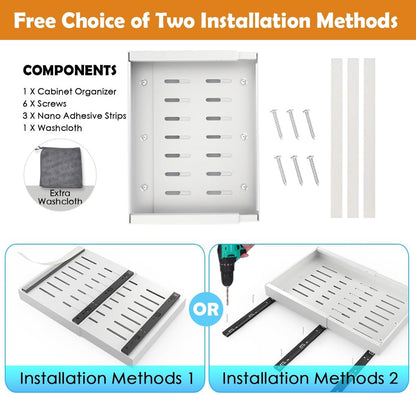 CARLA HOME 2 Pack Pull Out Cabinet Organizer Expandable for Cabinets with Adjustable Slide Out Shelves and Easy Installation (White)