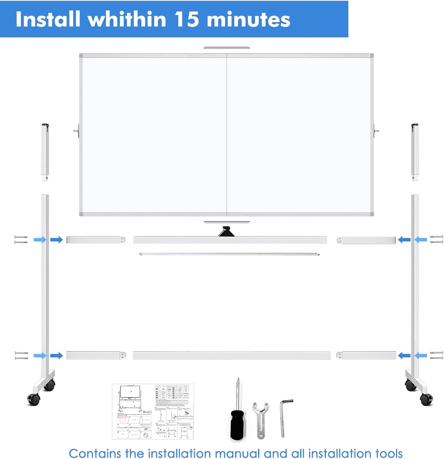 CARLA HOME 120x90cm Double Sided Magnetic Whiteboard with Wheels