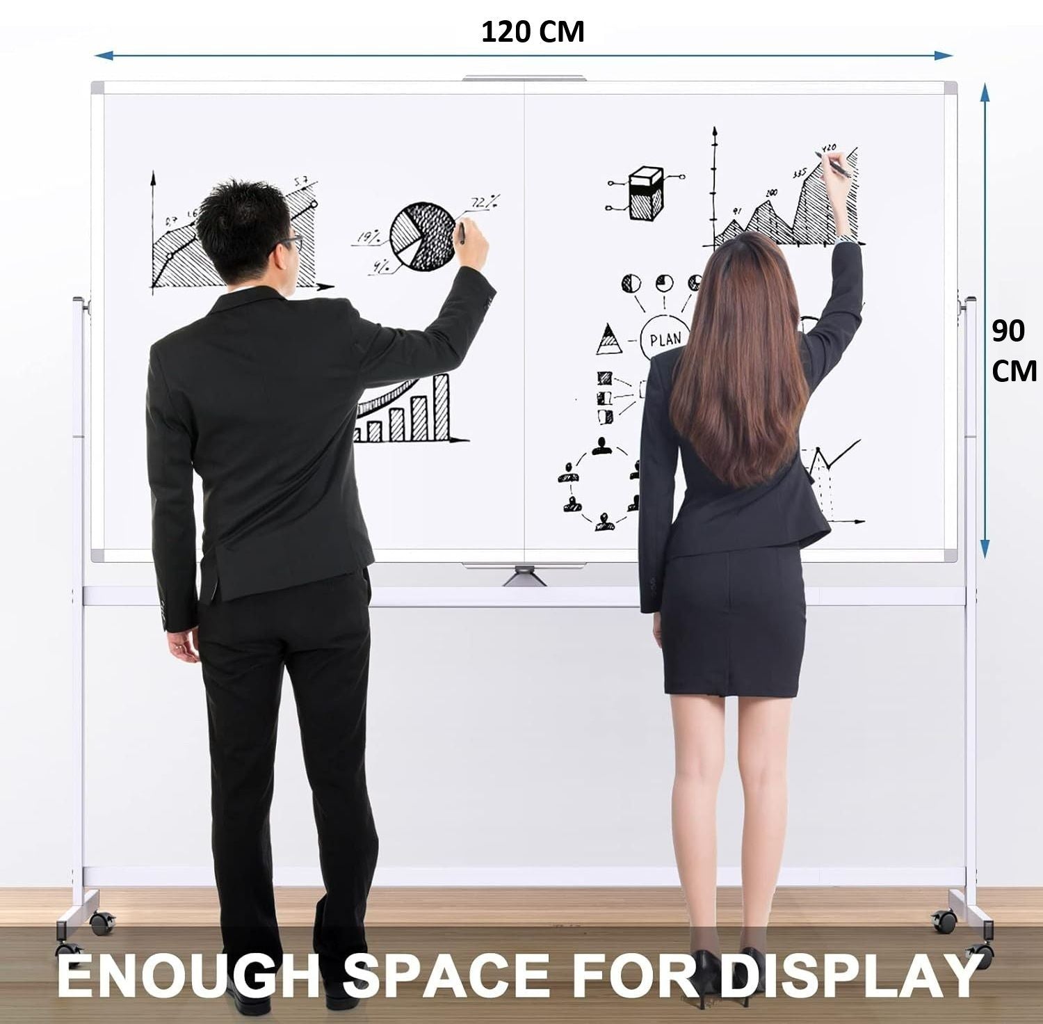 CARLA HOME 120x90cm Double Sided Magnetic Whiteboard with Wheels