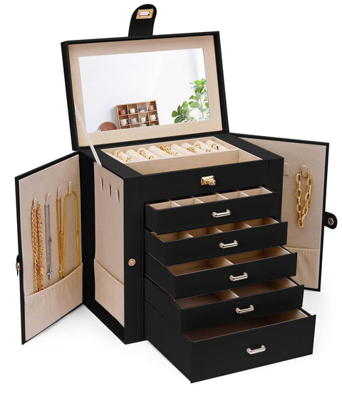 CARLA HOME 6-Layer Large Jewelry Box with Mirror and Lock - Black