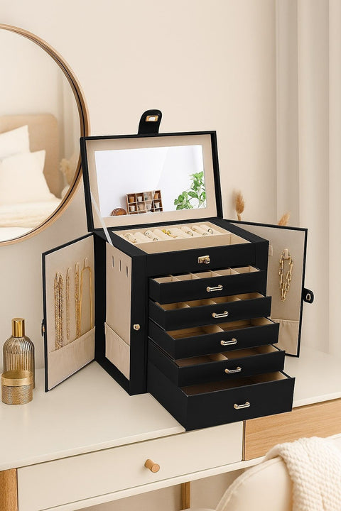 CARLA HOME 6-Layer Large Jewelry Box with Mirror and Lock - Black