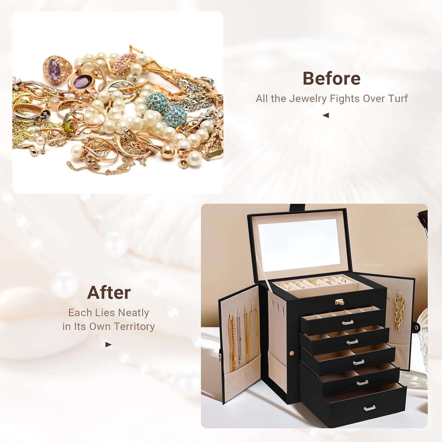 CARLA HOME 6-Layer Large Jewelry Box with Mirror and Lock - Black