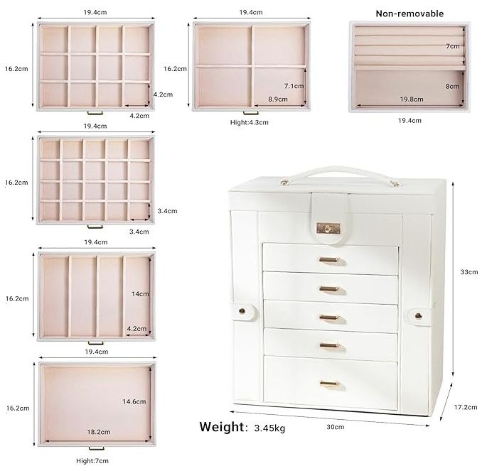 CARLA HOME 6-Layer Large Jewelry Box with Mirror and Lock - White