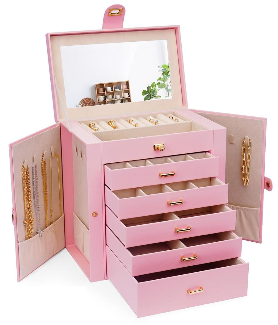 CARLA HOME 6-Layer Large Jewelry Box with Mirror and Lock - Pink