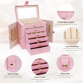CARLA HOME 6-Layer Large Jewelry Box with Mirror and Lock - Pink