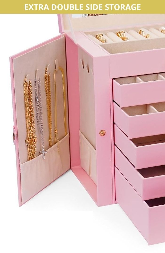 CARLA HOME 6-Layer Large Jewelry Box with Mirror and Lock - Pink