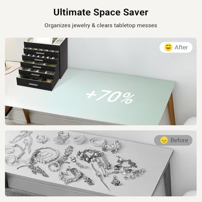 CARLA HOME 6-Layer Jewelry Organizer Box with Mirror & Drawers - Black