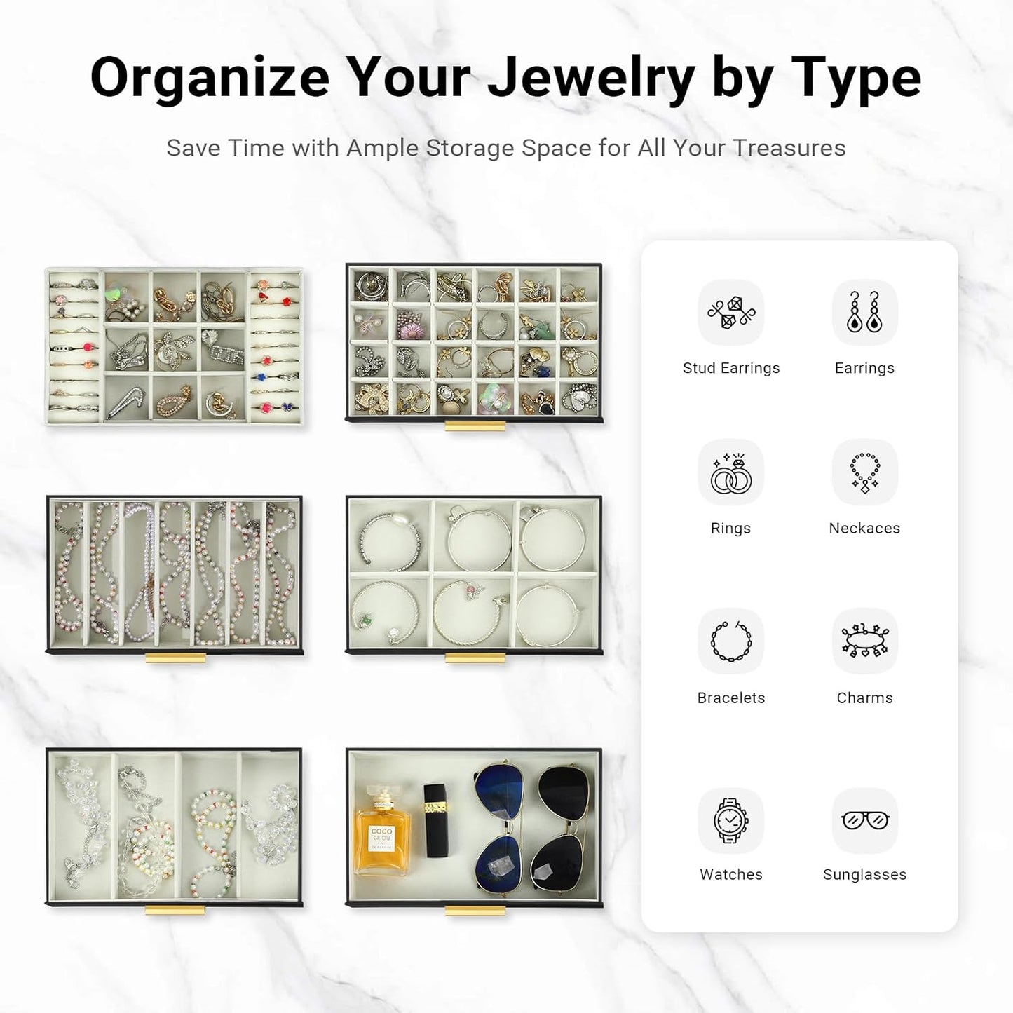 CARLA HOME 6-Layer Jewelry Organizer Box with Mirror & Drawers - Black