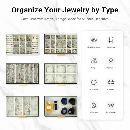 CARLA HOME 6-Layer Jewelry Organizer Box with Mirror & Drawers - Black