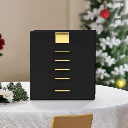 CARLA HOME 6-Layer Jewelry Organizer Box with Mirror & Drawers - Black