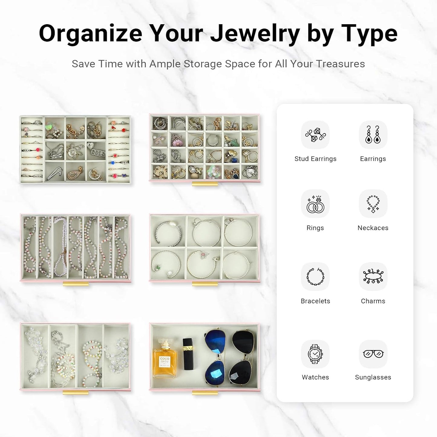 CARLA HOME 6-Layer Jewelry Organizer Box with Mirror & Drawers - Pink