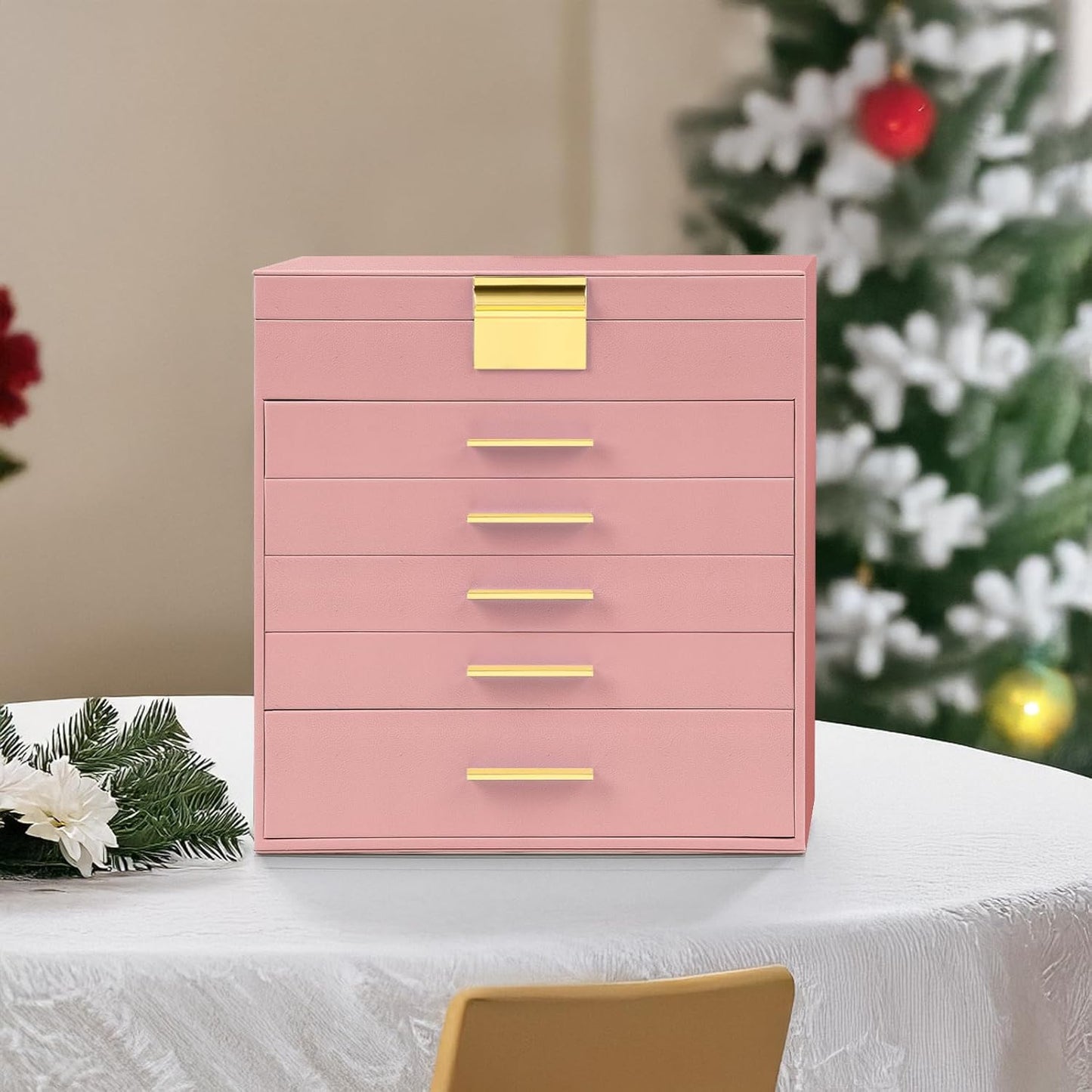 CARLA HOME 6-Layer Jewelry Organizer Box with Mirror & Drawers - Pink