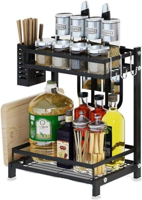 CARLA HOME 2-Tier Kitchen Spice Rack Organizer 34x41x21 cm with Hooks & Utensil Holder - SuperSaverAU - view 1