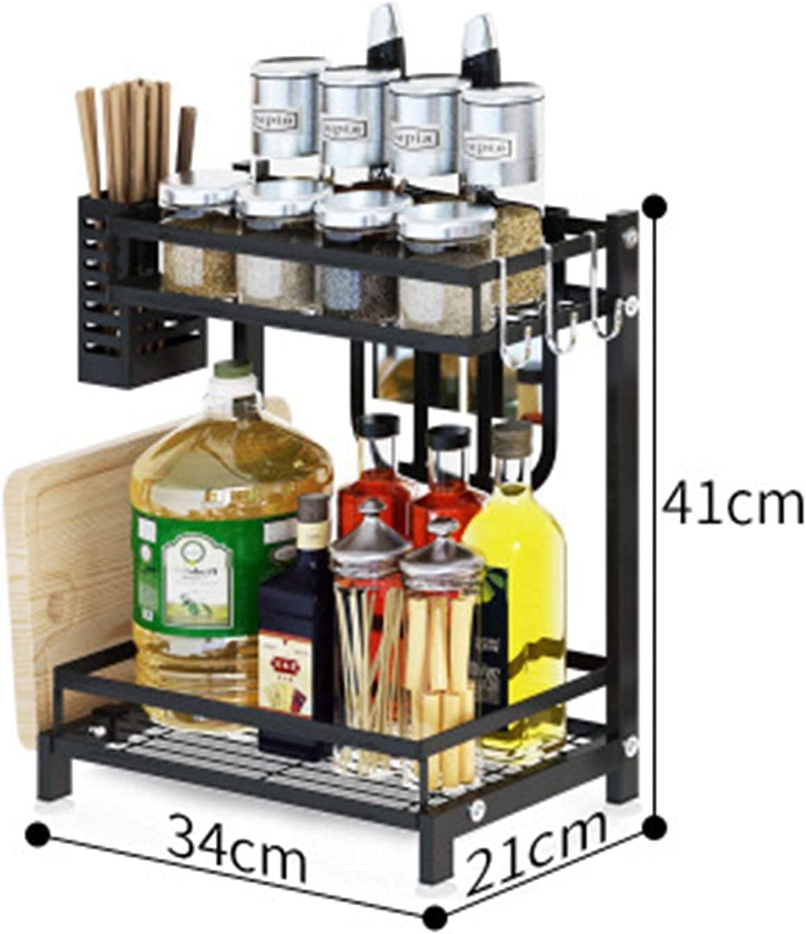 CARLA HOME 2-Tier Kitchen Spice Rack Organizer 34x41x21 cm with Hooks & Utensil Holder - SuperSaverAU - view 3