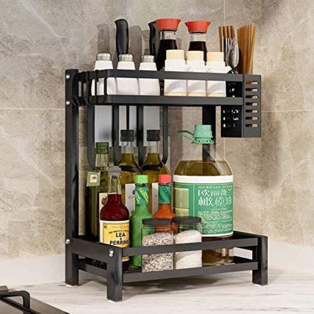 CARLA HOME 2-Tier Kitchen Spice Rack Organizer 34x41x21 cm with Hooks & Utensil Holder - SuperSaverAU - view 6