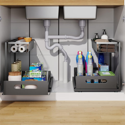 CARLA HOME Under Sink Organiser – 2 Pack with Sliding Drawers