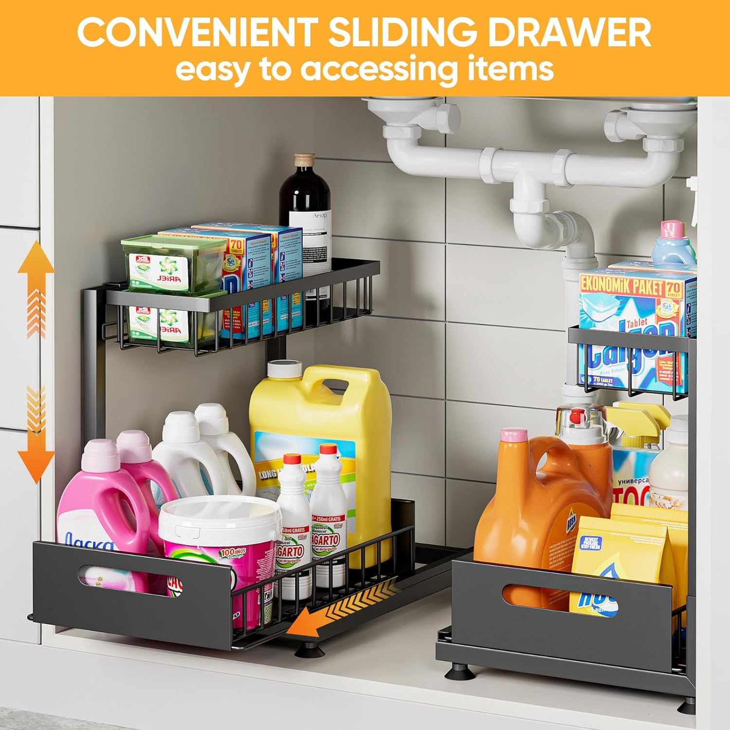CARLA HOME Under Sink Organiser – 2 Pack with Sliding Drawers