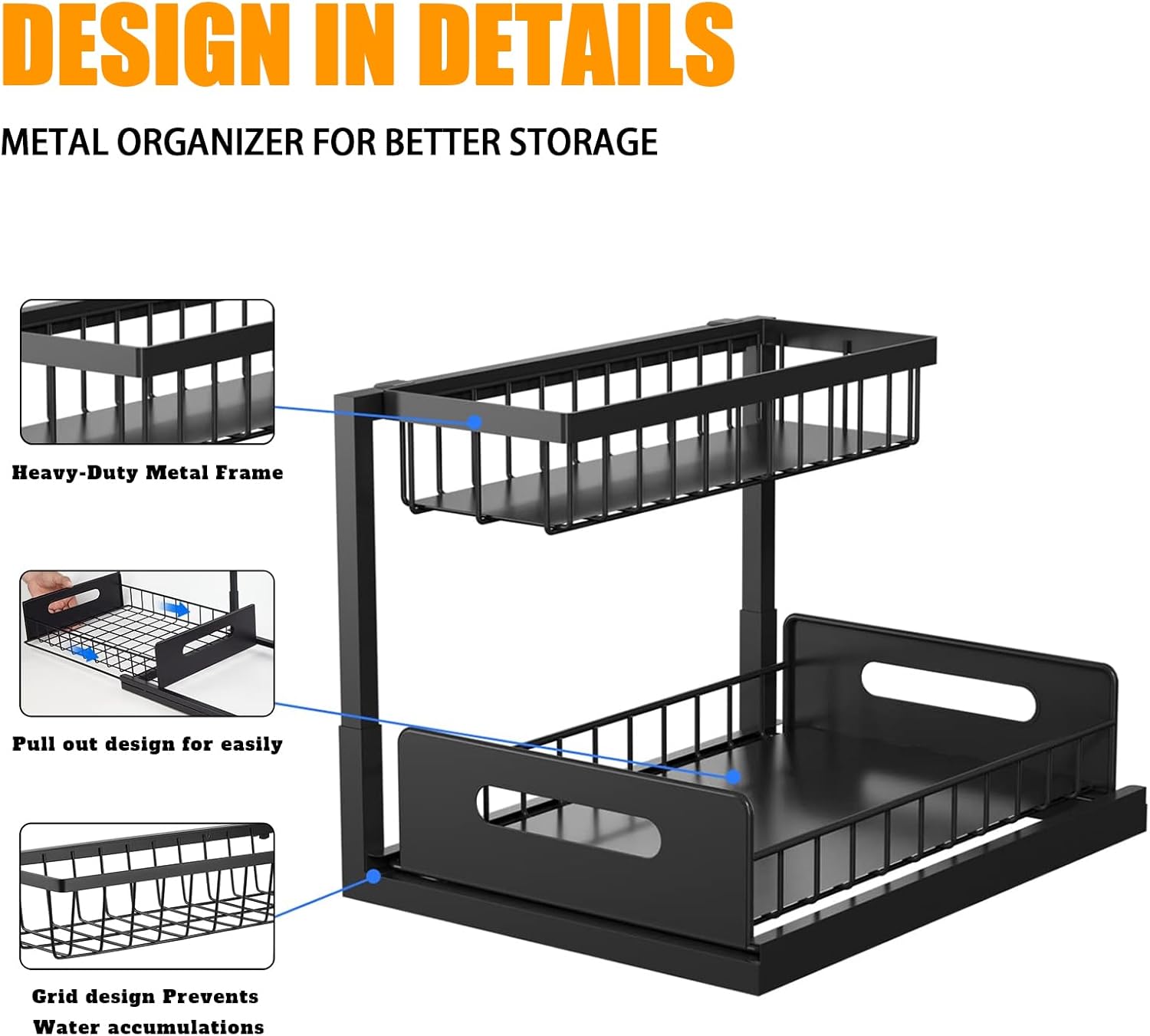 CARLA HOME Under Sink Organiser – 2 Pack with Sliding Drawers