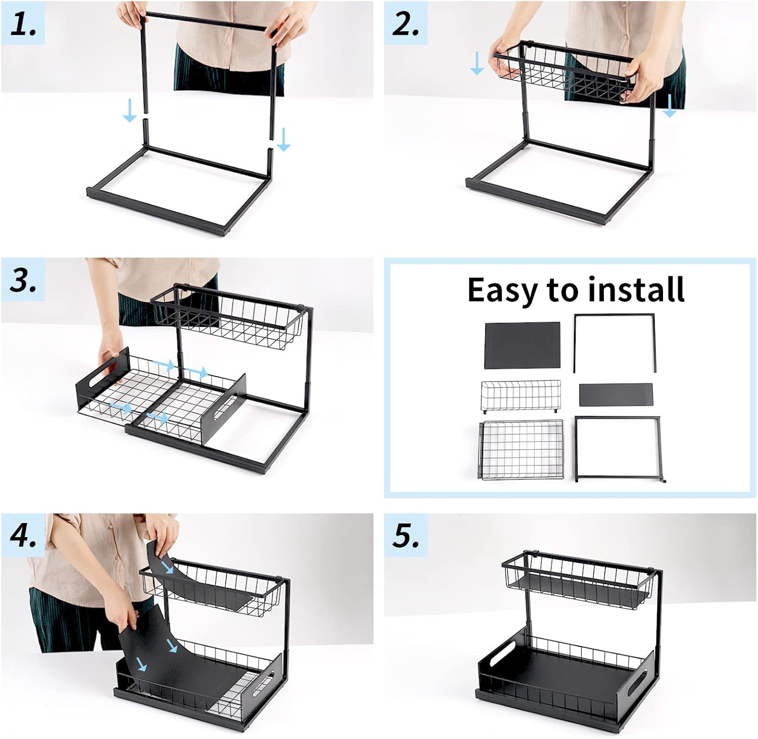 CARLA HOME Under Sink Organiser – 2 Pack with Sliding Drawers