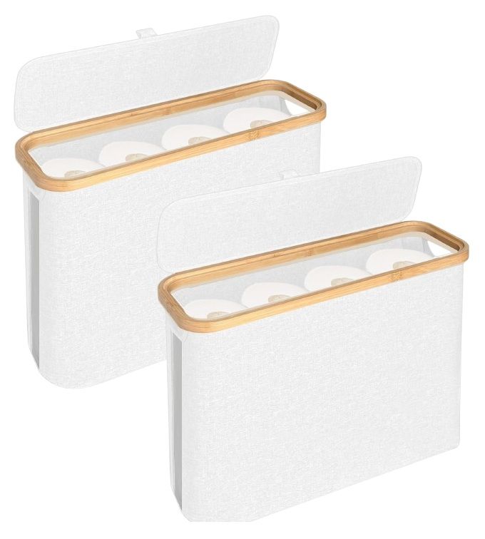 CARLA HOME 2 Pack Toilet Paper Storage Basket, Holds 12 Rolls, Bamboo Lid, White - SuperSaverAU - view 1