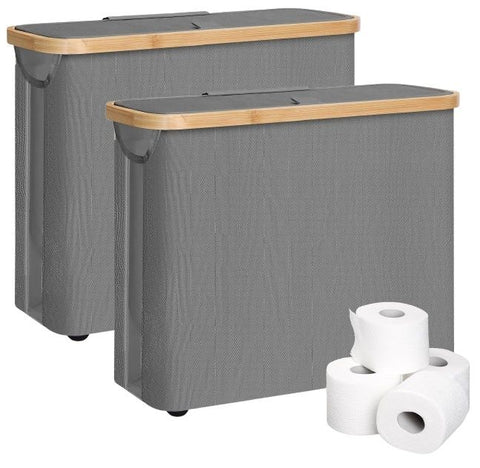 CARLA HOME 2 Pack Toilet Paper Storage Basket, Holds 12 Rolls, Bamboo Lid, Grey - SuperSaverAU - view 1