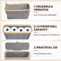 CARLA HOME 2 Pack Toilet Paper Storage Basket, Holds 12 Rolls, Bamboo Lid, Grey - SuperSaverAU - view 5