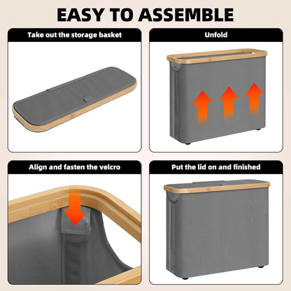 CARLA HOME 2 pack Toilet Paper Storage Basket Holds Up to 12 Rolls with Bamboo Lid and Handle for RV Closet (Grey)