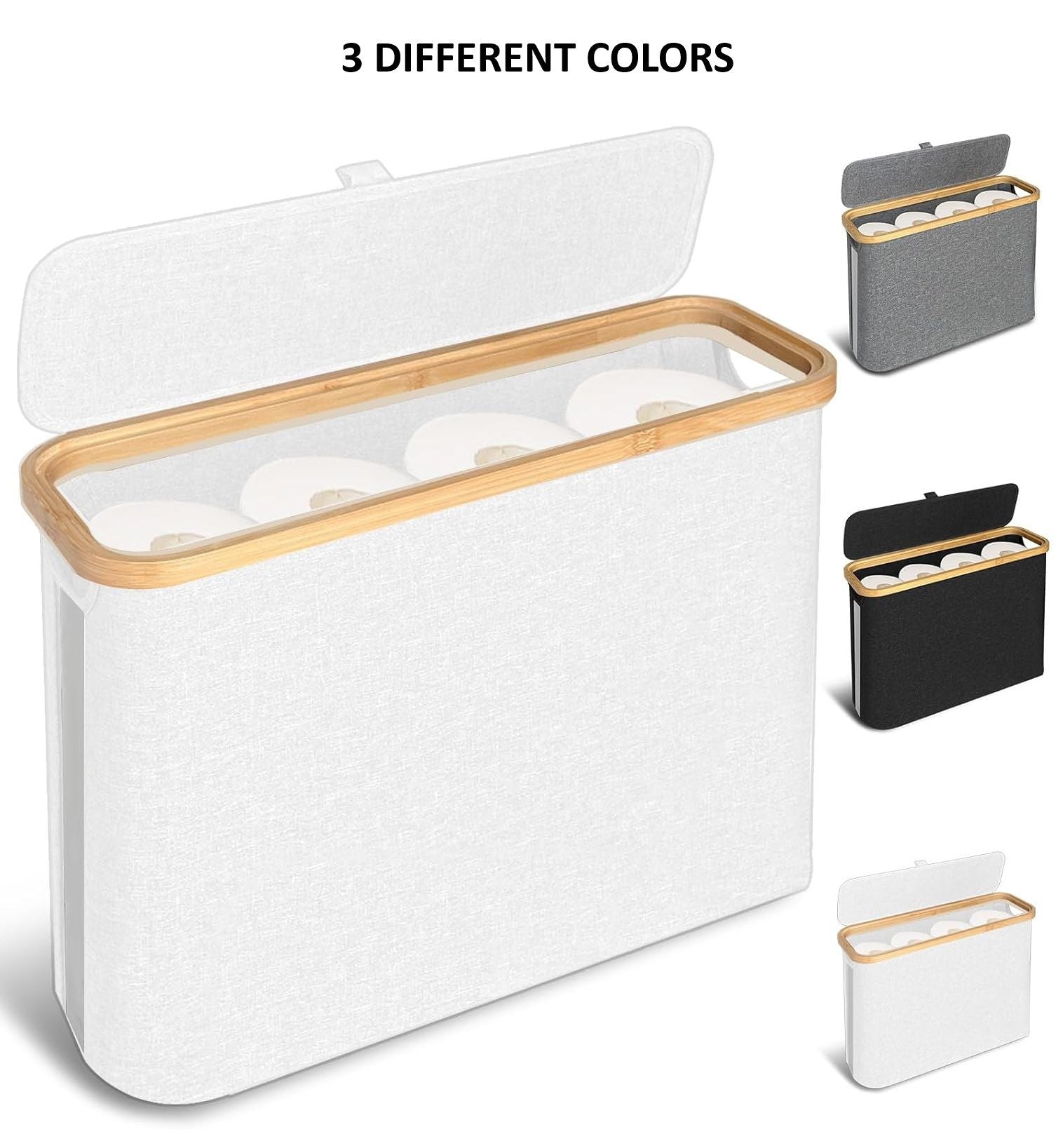 CARLA HOME 2 Pack Toilet Paper Storage Basket, Holds 12 Rolls, Bamboo Lid, Grey - SuperSaverAU - view 9