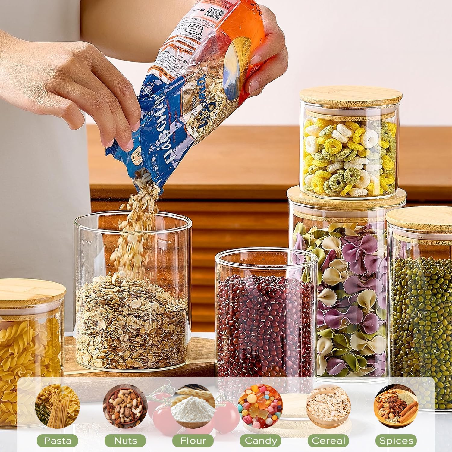 CARLA HOME 12 Pack Glass Storage Jars with Bamboo Lids, Airtight, Multi-Size - SuperSaverAU - view 5