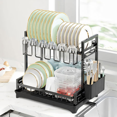 CARLA HOME 2-Tier Dish Drying Rack – with Drainboard