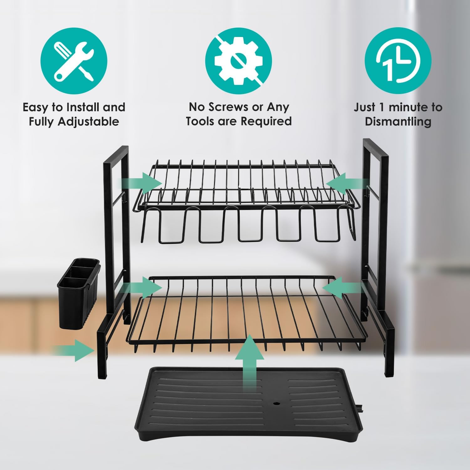 CARLA HOME 2-Tier Dish Drying Rack – with Drainboard