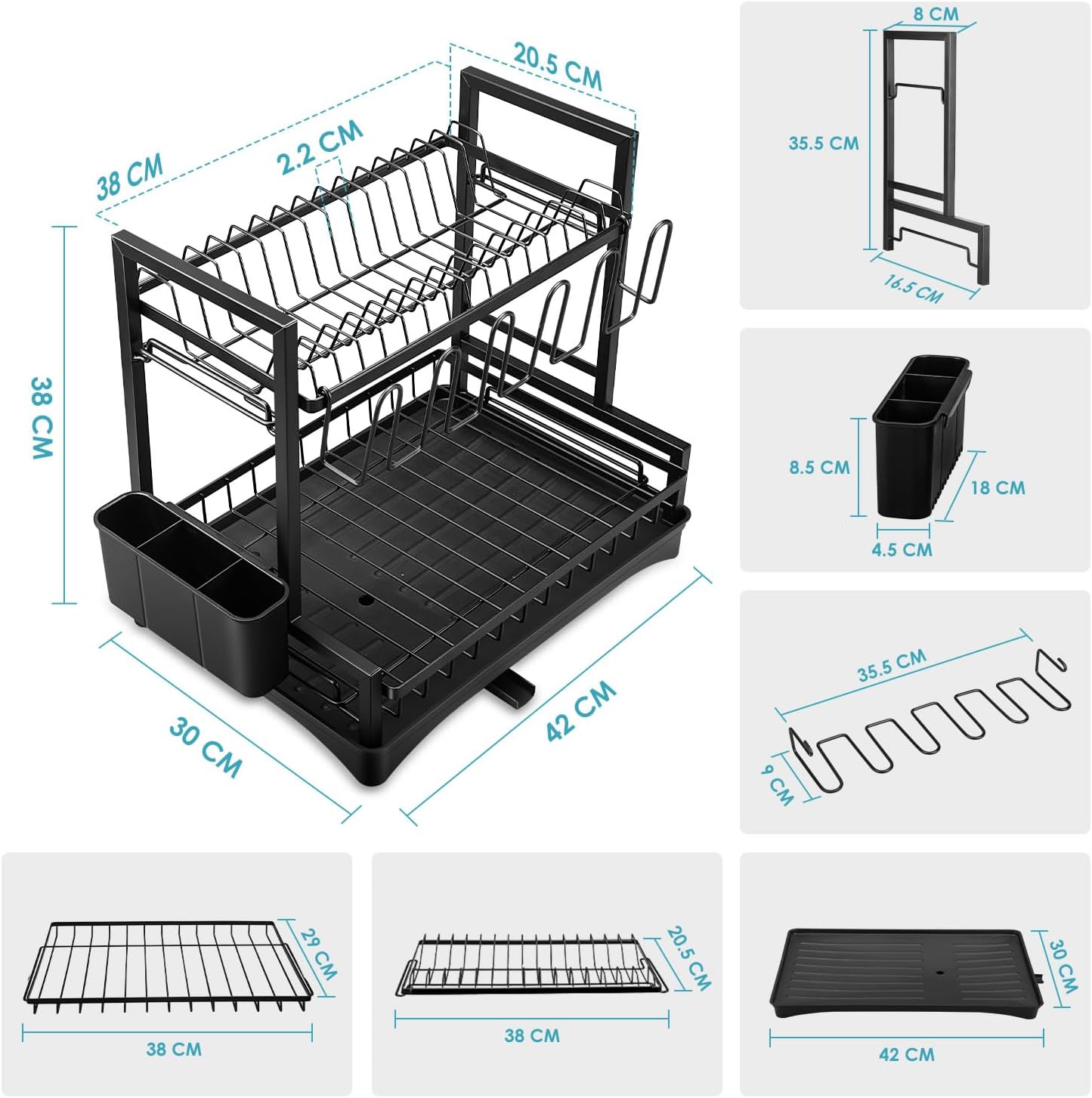 CARLA HOME 2-Tier Dish Drying Rack – with Drainboard