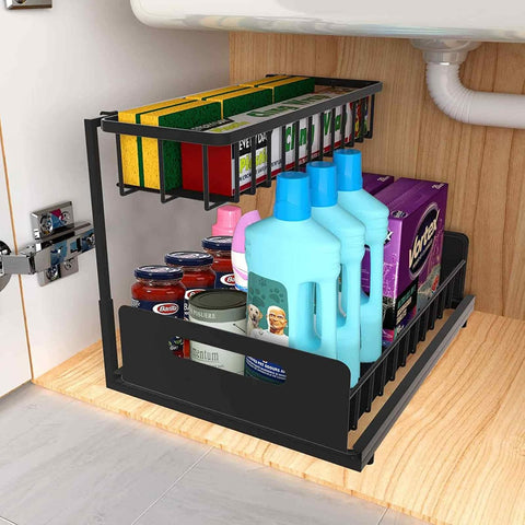 CARLA HOME 2 Tier Under Sink Organiser 36x36x27 cm with Sliding Drawers - SuperSaverAU - view 1