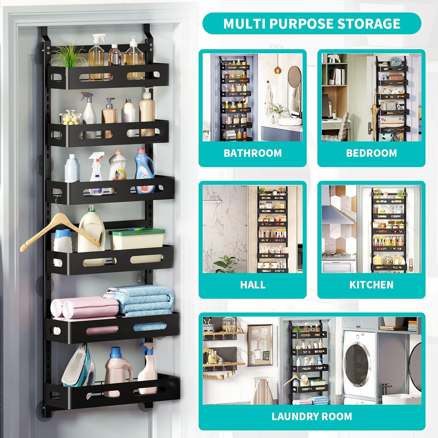 CARLA HOME 6 Tier Over the Door Organizer, Adjustable Metal Baskets, 18 x 134 x 42 cm - SuperSaverAU - view 7