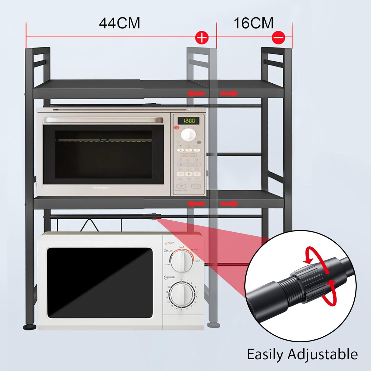 CARLA HOME 3-Tier Microwave Oven Rack, Adjustable Metal Shelf Stand 36 x 78 x 40 cm - SuperSaverAU - view 3