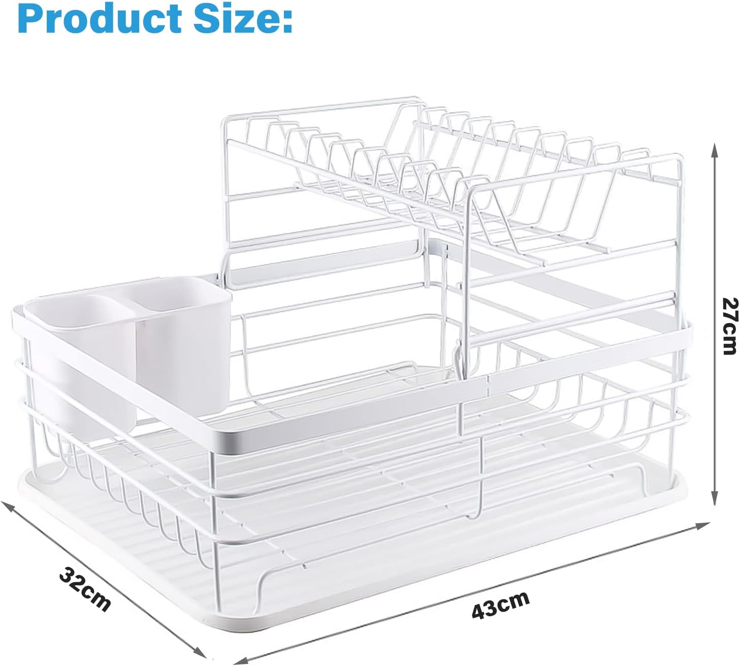 CARLA HOME 2-Tier Dish Drying Rack 43x32x27 cm with Removable Tray & Utensil Holder - SuperSaverAU - view 2