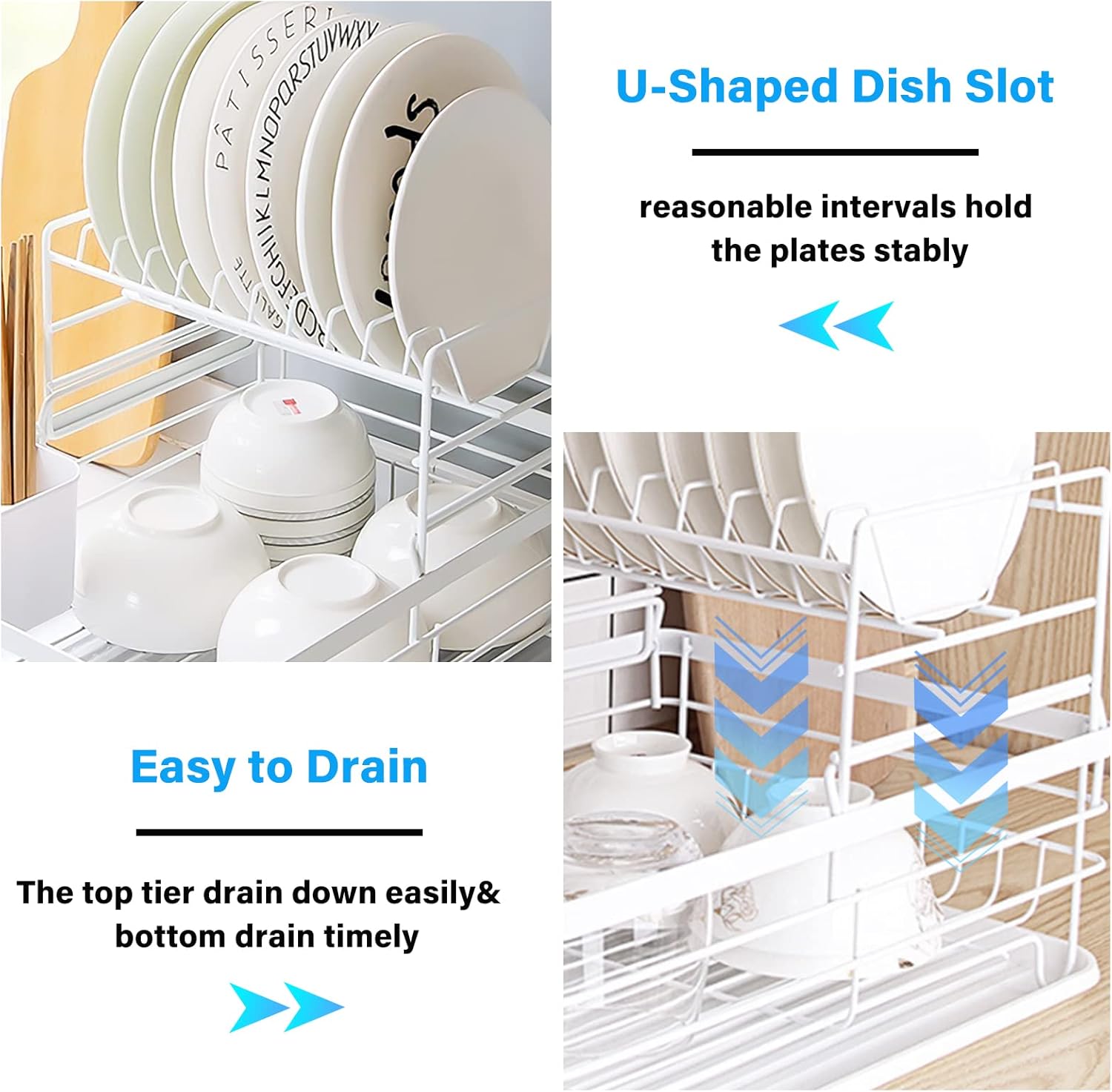 CARLA HOME 2-Tier Dish Drying Rack 43x32x27 cm with Removable Tray & Utensil Holder - SuperSaverAU - view 6