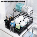 CARLA HOME 2-Tier Dish Drying Rack 42x32x30 cm with Drainboard & Utensil Holder - SuperSaverAU - view 4