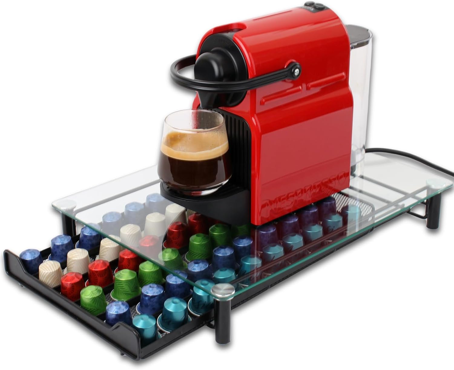 CARLA HOME 60 Coffee Pod Holder Drawer with Tempered Glass Capsule Organizer for Nespresso Pods and Sliding Drawer for Kitchen Countertop - SuperSaverAU - view 1