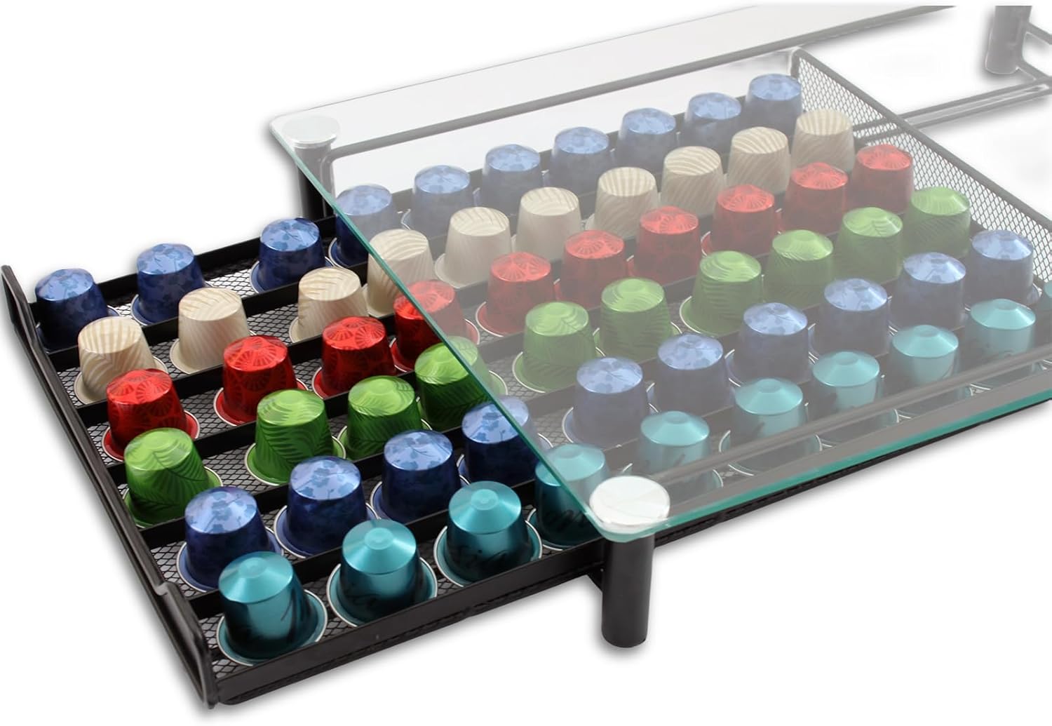CARLA HOME 60 Coffee Pod Holder Drawer with Tempered Glass Capsule Organizer for Nespresso Pods and Sliding Drawer for Kitchen Countertop - SuperSaverAU - view 5