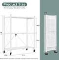 CARLA HOME 3 Tier White Foldable Storage Shelf with Wheels Kitchen Garage Pantry Rack