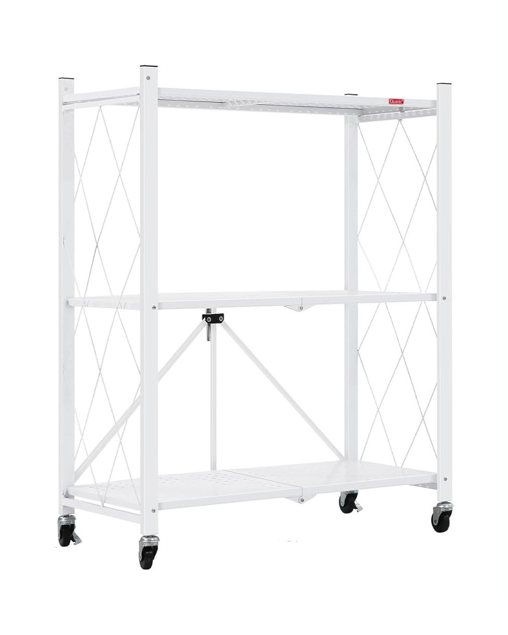 CARLA HOME 3 Tier White Foldable Storage Shelf with Wheels Kitchen Garage Pantry Rack