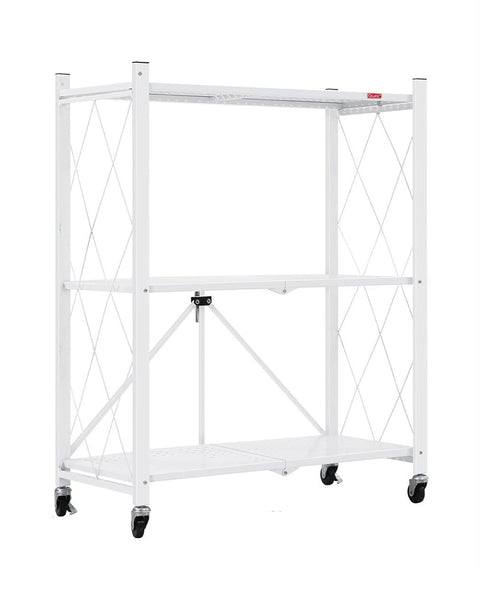 CARLA HOME 3 Tier White Foldable Storage Shelf with Wheels Kitchen Garage Pantry Rack